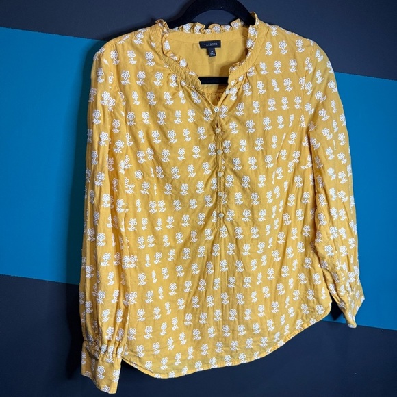 Talbots Yellow Ruched Long Sleeve Blouse - Picture 2 of 11